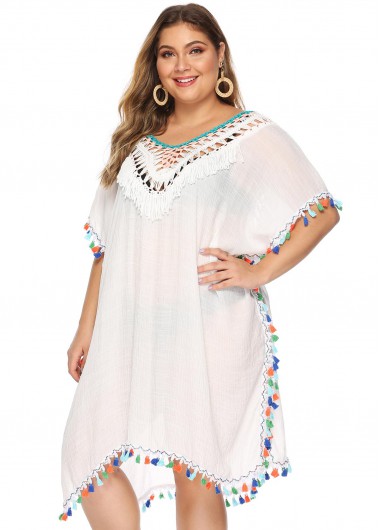 Modlily Colorful Tassel Tie Back Plus Size Cover Up - XL
