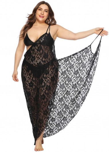 Modlily Plus Size Spaghetti Strap Lace Cover Up - L