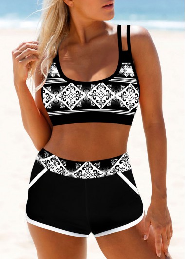 Modlily Tribal Print Double Straps High Waist Bikini Set - XL