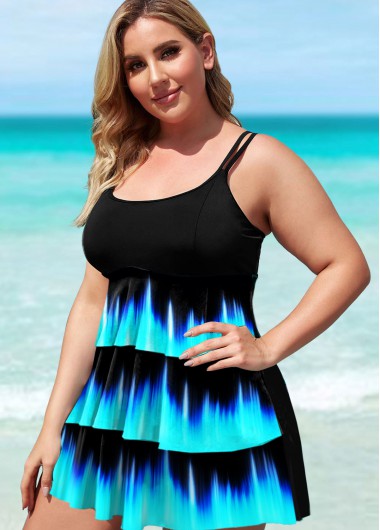 Modlily Plus Size Layered Hem Ombre Swimdress and Panty - 1X
