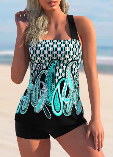 Modlily Paisley Print Spaghetti Strap Tankini Set - XXL