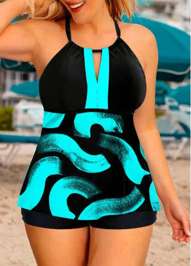 Modlily Plus Size Cross Strap Printed Tankini Set - 3X