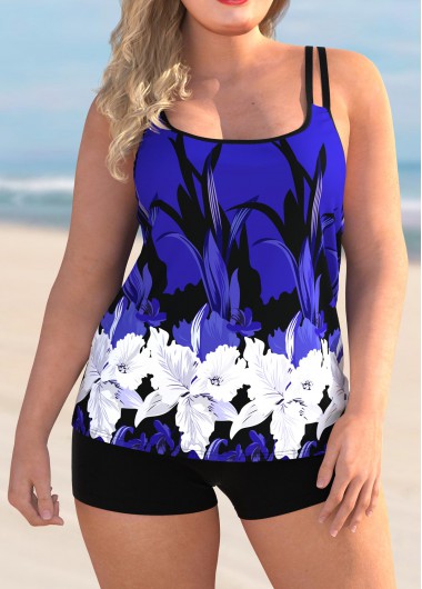 Modlily Plus Size Floral Print Spaghetti Strap Tankini Set - 2X