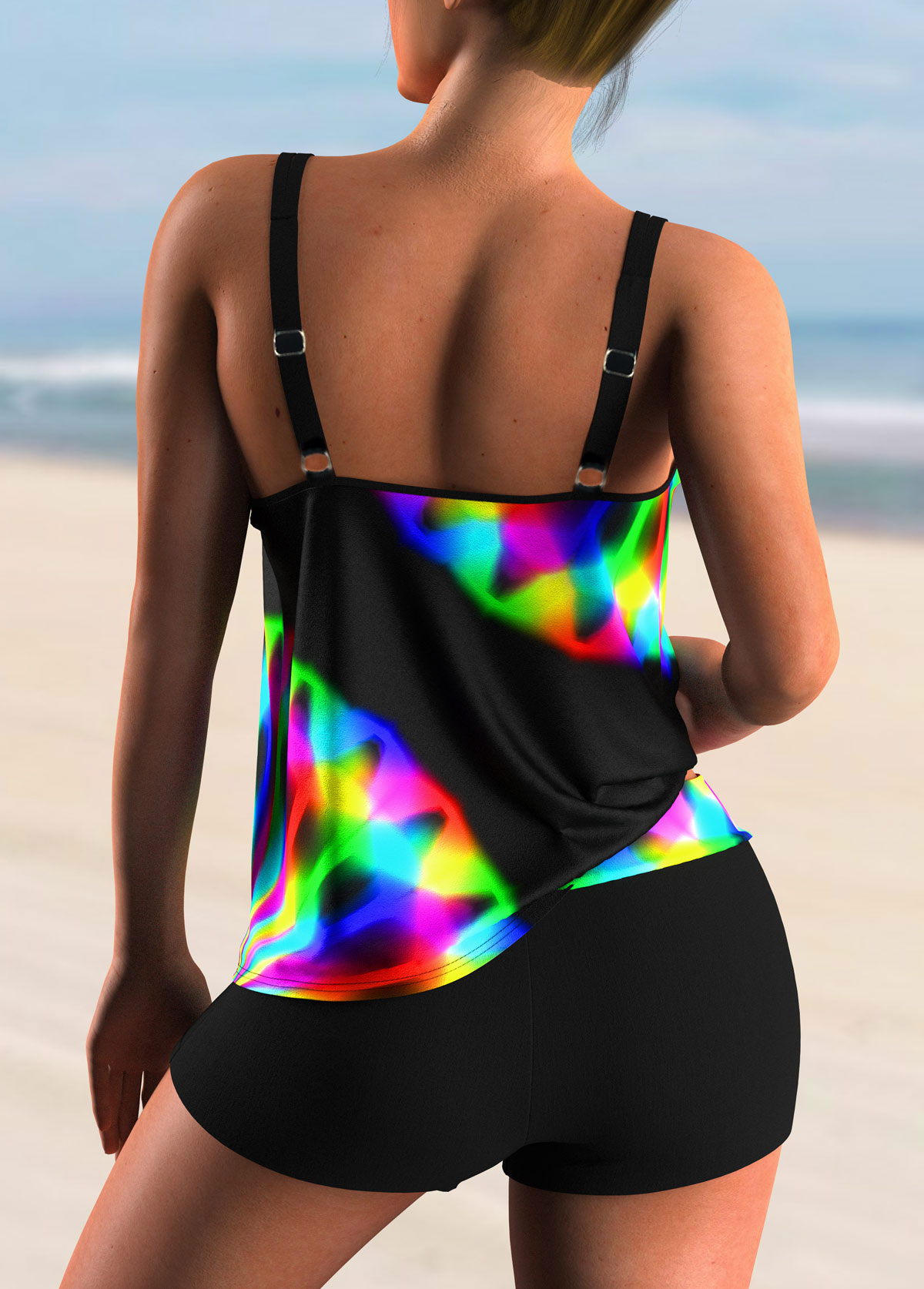 Patchwork Mid Waisted Dazzle Colorful Print Tankini Set