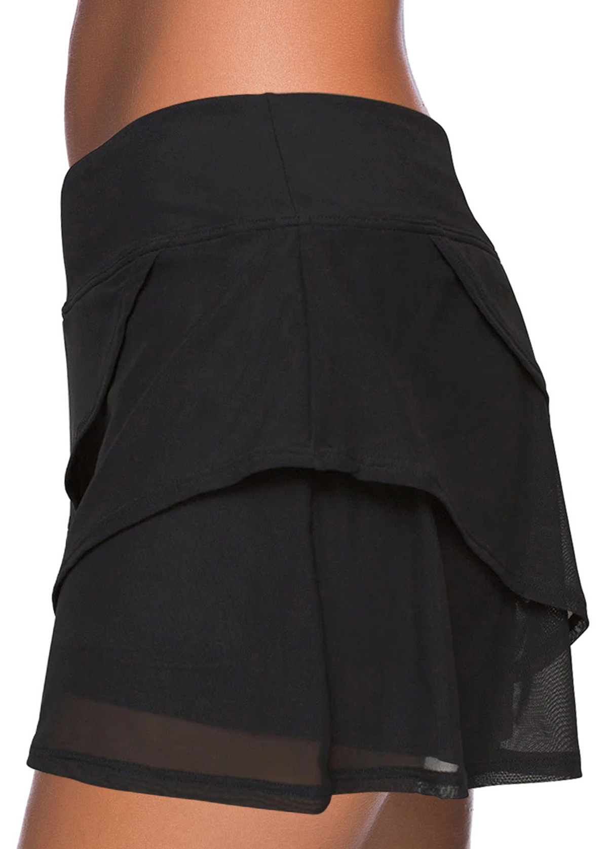 Black High Waisted Layered Swim Skirt USD 24.98