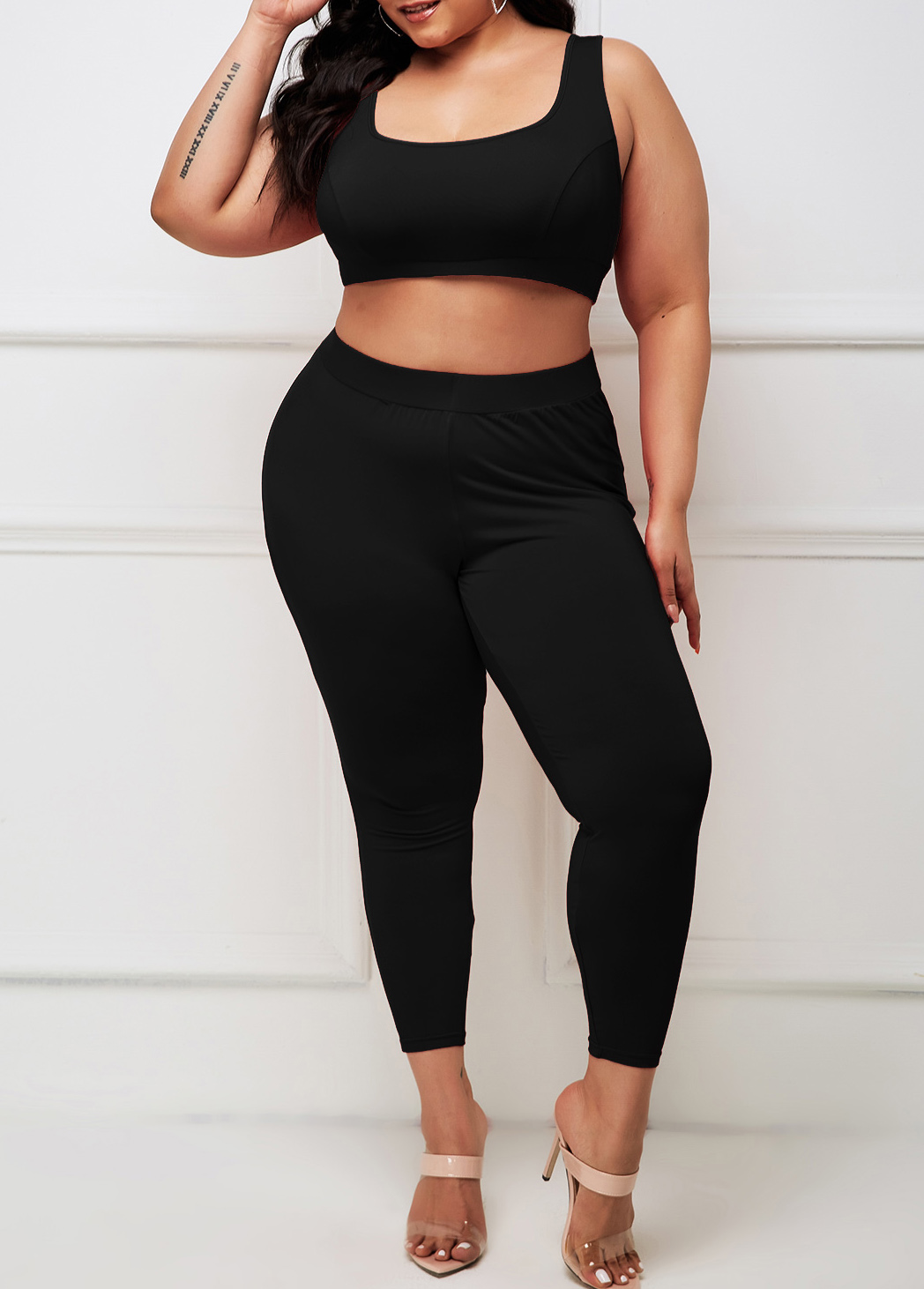 Plus Size Black Wide Strap High Waisted Sweatsuit