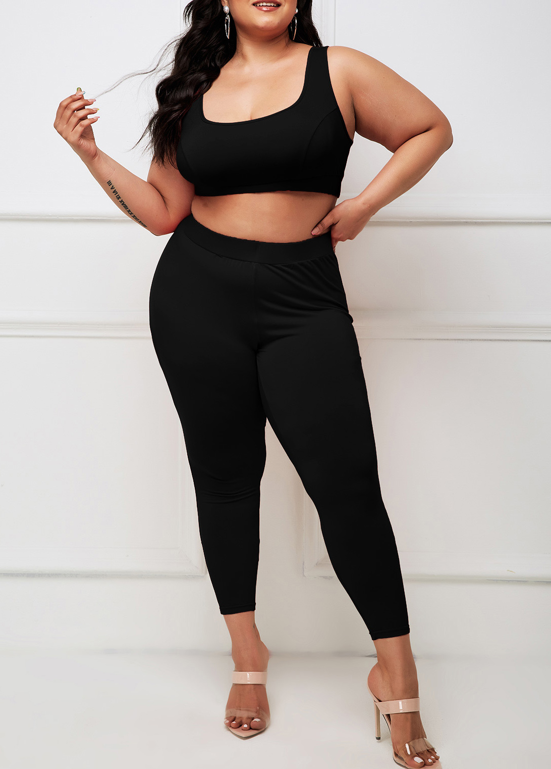 Plus Size Black Wide Strap High Waisted Sweatsuit | picture 