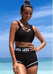 Letter Print Cross Strap High Waisted Bikini Set | thumb picture 
