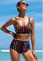 Rainbow Stripe Ladder Cutout Bikini Set