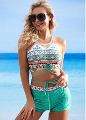 Tribal Print Cutout Back Tie Front Bikini Set | thumb picture 