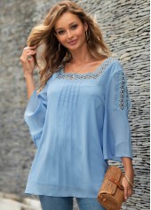 Lace Panel Square Neck Crinkle Chest Blouse