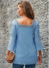 Lace Panel Square Neck Crinkle Chest Blouse