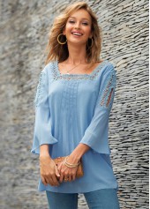 Lace Panel Square Neck Crinkle Chest Blouse