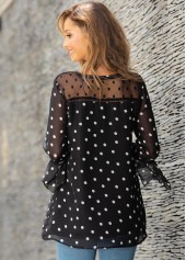 Polka Dot Crinkle Chest Hanky Cuff Blouse | thumb picture 