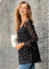 Polka Dot Crinkle Chest Hanky Cuff Blouse | thumb picture 