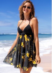 Chiffon Panel Floral Print Halter Swimdress and Panty | thumb picture 