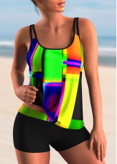 Spaghetti Strap Colorful Printed Tankini Set