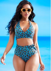 Halter Leopard High Waisted Bikini Set | thumb picture 