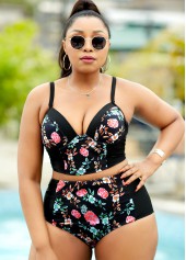 Plus Size Floral Print High Waisted Bikini Set