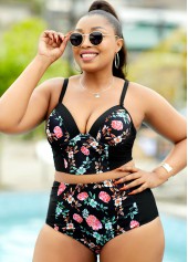 Plus Size Floral Print High Waisted Bikini Set | thumb picture 
