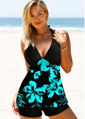 Floral Print Halter Keyhole Back Swimdress and Shorts | thumb picture 
