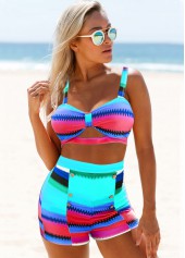 High Waisted Geometric Print Colorful Bikini Set	