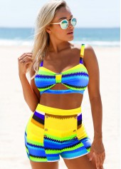 High Waisted Colorful Geometric Print Bikini Set	