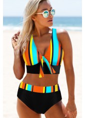 Rainbow Stripe Criss Cross Back Bikini Set | thumb picture 