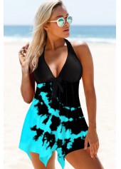 Tie Dye Print Asymmetric Hem Halter Swimdress and Panty | thumb picture 