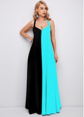 Color Block Spaghetti Strap Maxi Dress