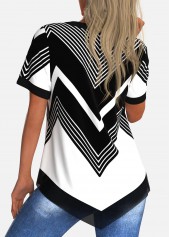 Multi Color Geometric Print Short Sleeve Split Neck Blouse