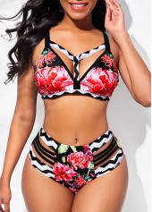 Plus Size Floral Print High Waisted Bikini Set