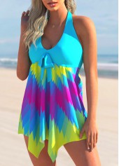 Hanky Hem Bowknot Colorful Geometric Print Swimdress and Panty | thumb picture 