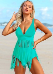 Tassel Spaghetti Strap Solid Swimdress and Panty | thumb picture 