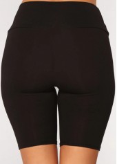 Black Patchwork Skinny Elastic Waist Mid Waisted Shorts | thumb picture 