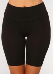 Black Patchwork Skinny Elastic Waist Mid Waisted Shorts | thumb picture 