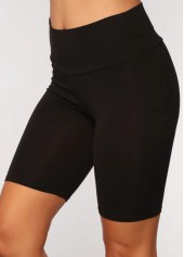 Black Patchwork Skinny Elastic Waist Mid Waisted Shorts