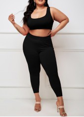 Plus Size Black Wide Strap High Waisted Sweatsuit | thumb picture 
