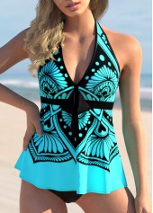 Tribal Print Halter Bowknot Tankini Set
