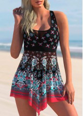 Tribal Print Asymmetric Hem Swimdress and Shorts