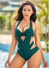 Dark Green Pierced One Piece Swimwear | thumb picture 