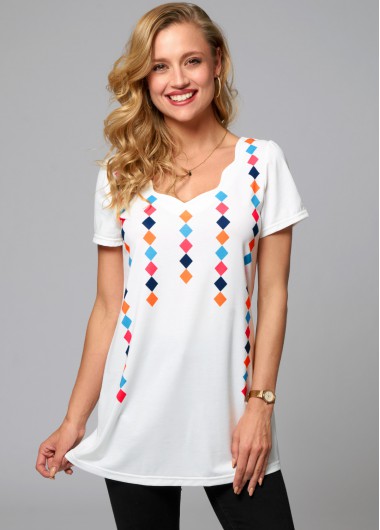 Modlily Geometric Print Short Sleeve T Shirt - S