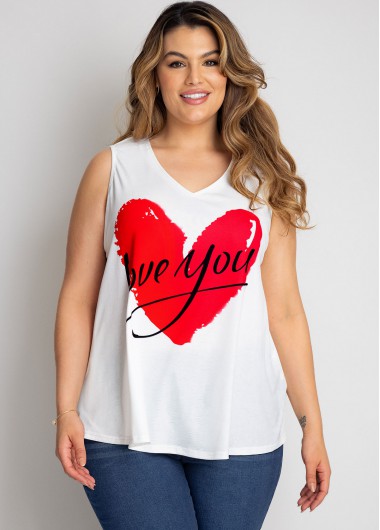 Modlily Plus Size Heart Print Sleeveless Tank Top - 3X