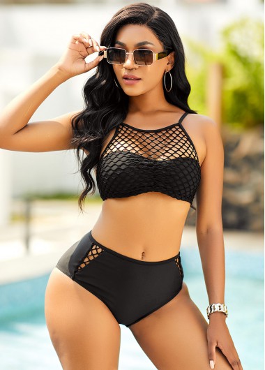 Modlily Pierced Tie Back Mid Waist Bikini Set - M