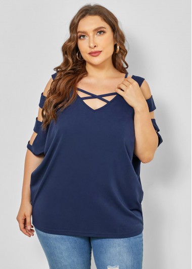 Modlily Plus Size Ladder Cutout Cross Strap T Shirt - 1X