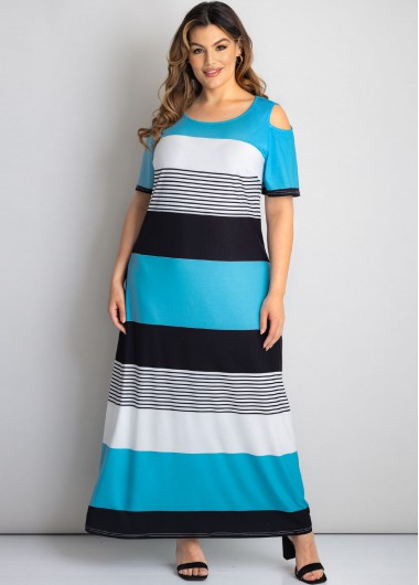 Modlily Plus Size Striped Cold Shoulder Dress - 3X