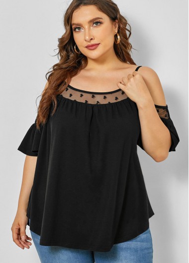 Modlily Plus Size Cold Shoulder Lace Stitching T Shirt - 2X