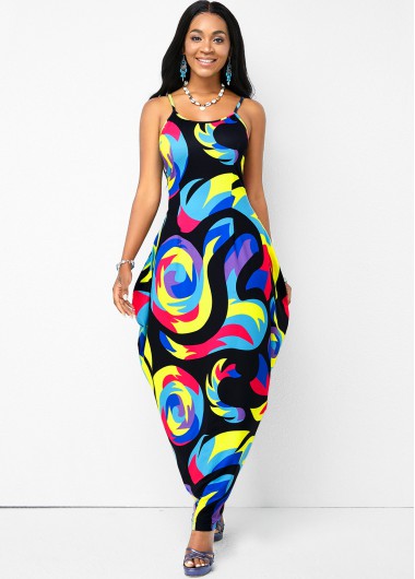 Modlily Abstract Print Spaghetti Strap Maxi Dress - L