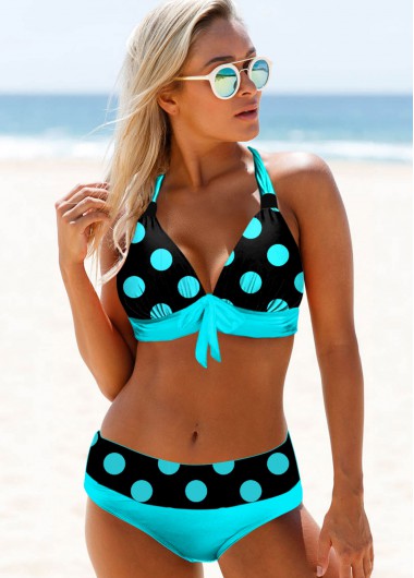 Modlily Polka Dot Halter Neck Bowknot Bikini Set - XL