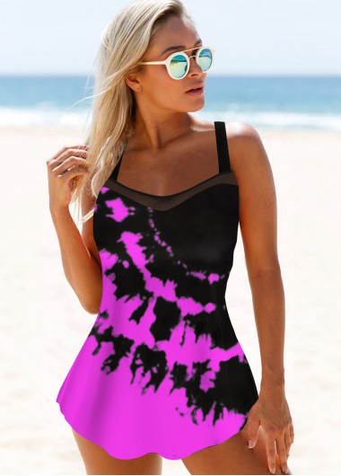 Modlily Keyhole Back Tie Dye Swimdress and Panty - S